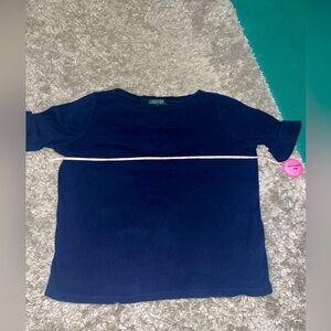 Ralph Lauren Blouse Women 3/4 Sleeve Blue Solid Sz 1X